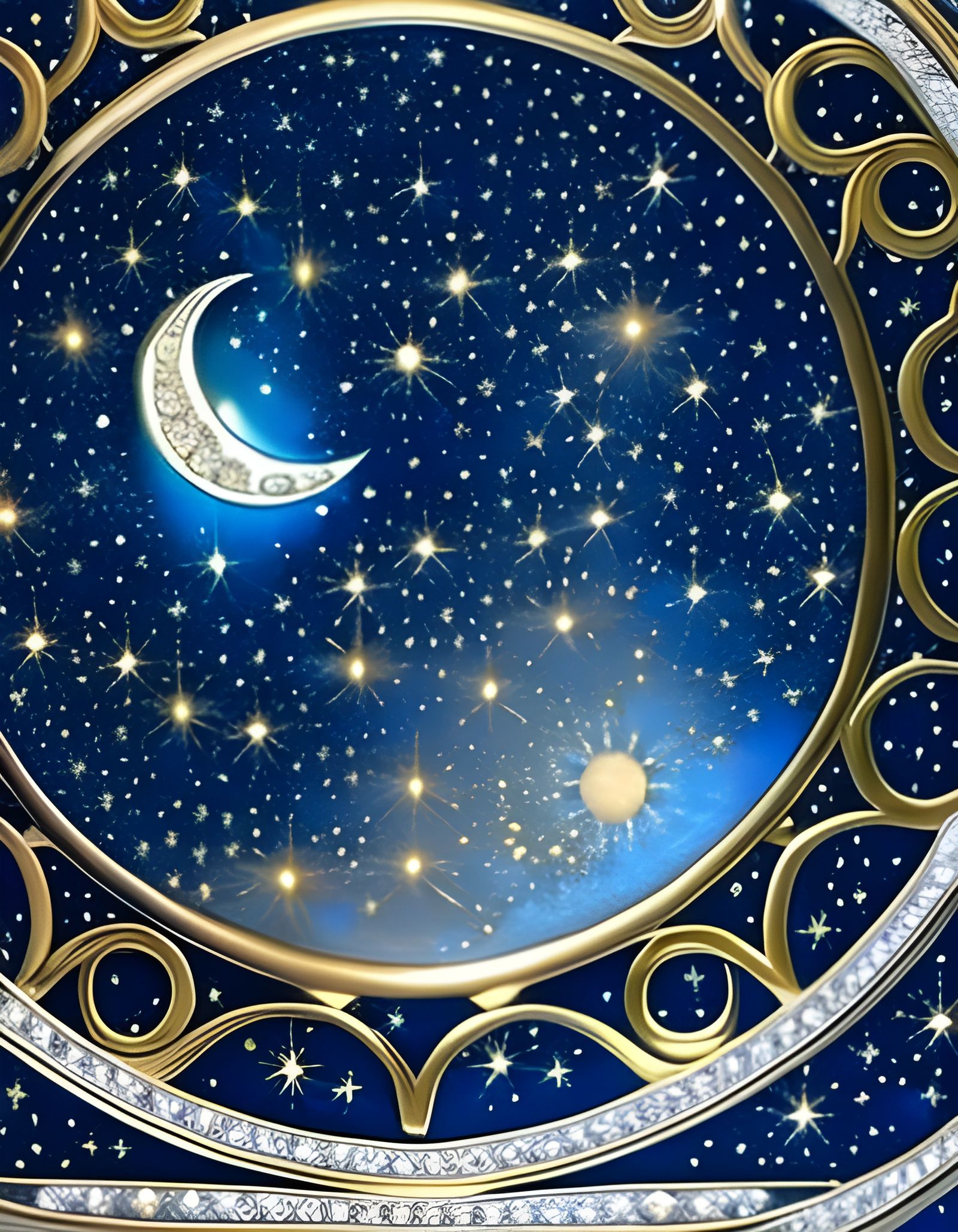 Dreamy Moonlit Snowflake Pattern in Art Nouveau Style