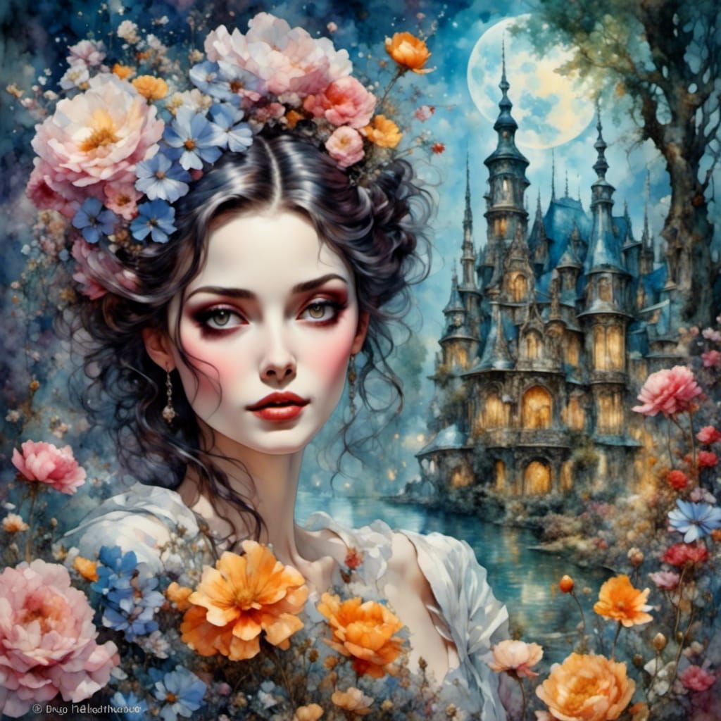 Dutch Garden Woman: Dreamy Watercolor Portrait