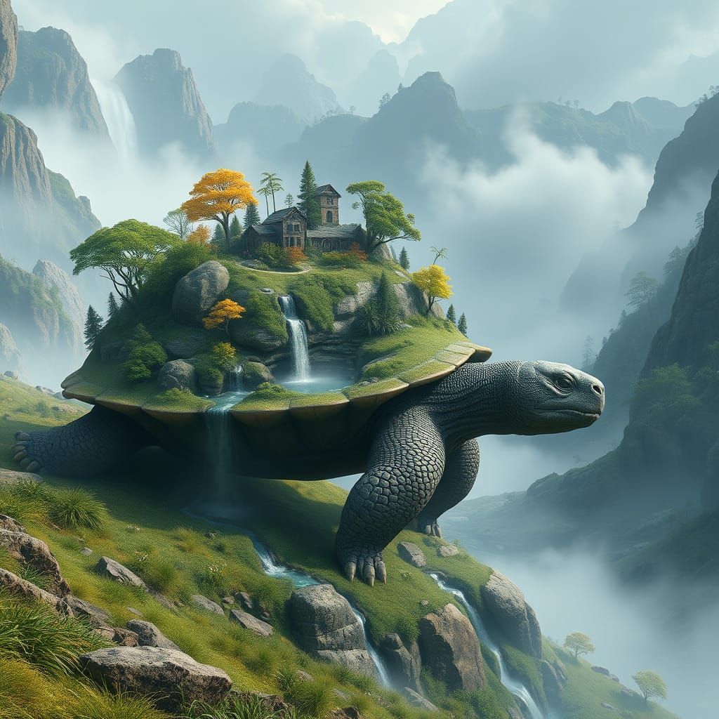 Colossal Tortoise Ecosystem in Misty Valley