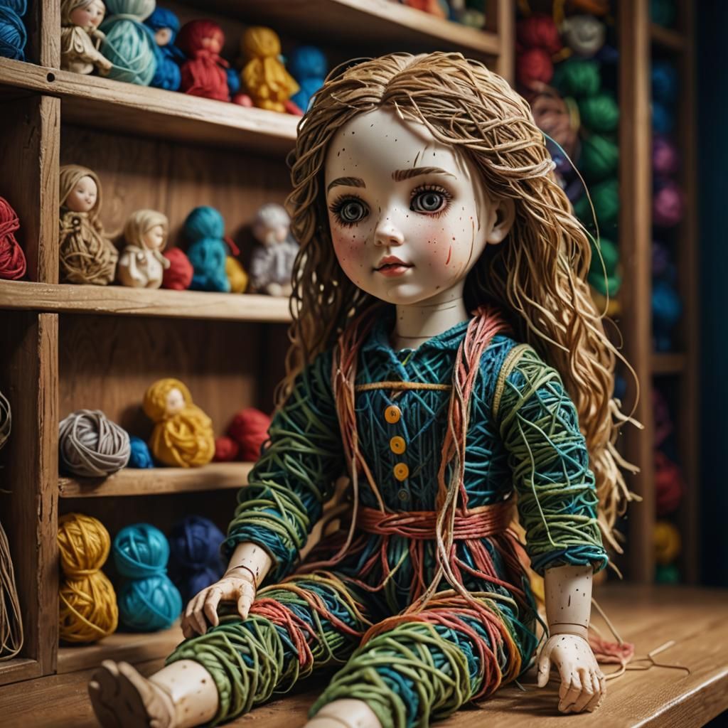 String Doll on Shelf in Hyperrealistic Style