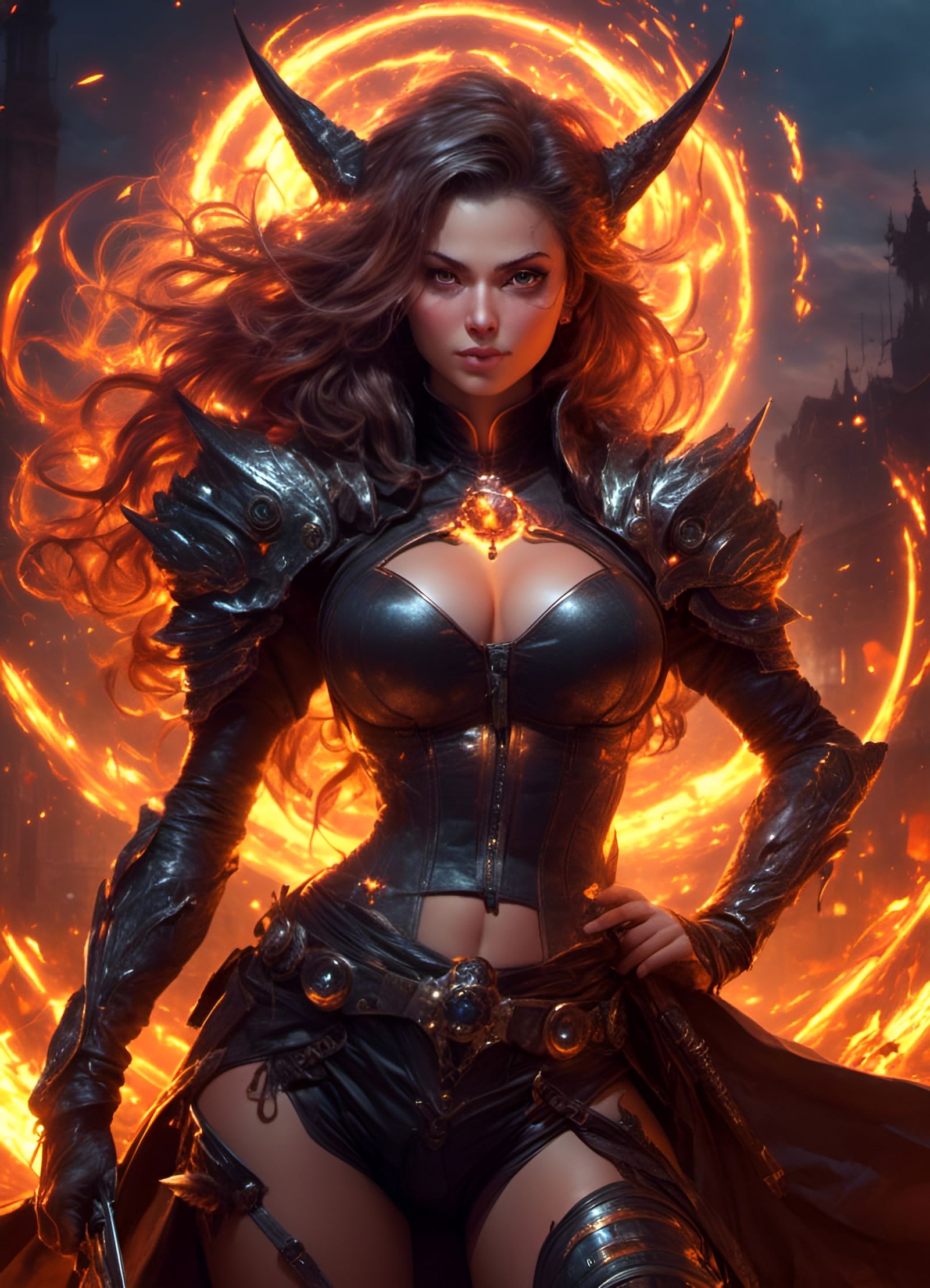 Aetherpunk Fire Witch Full Body Portrait