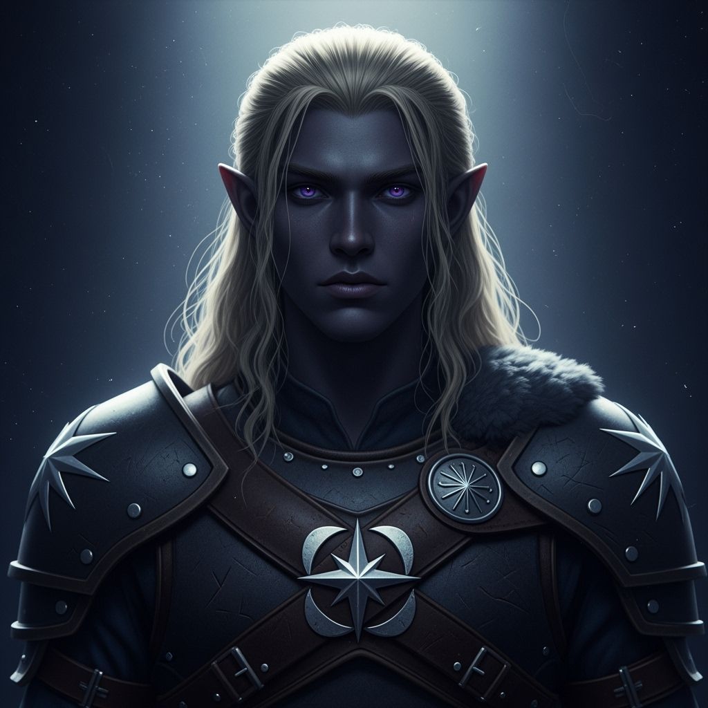 Dark Elf with Milky Way Armor in Cinematic Style
