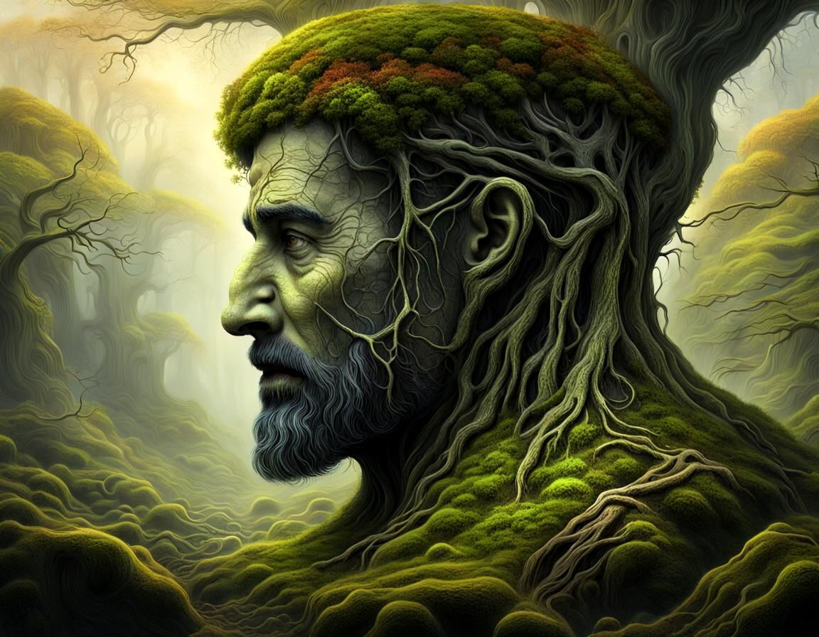 Surreal Stone Head with Landscape, Matte Painting