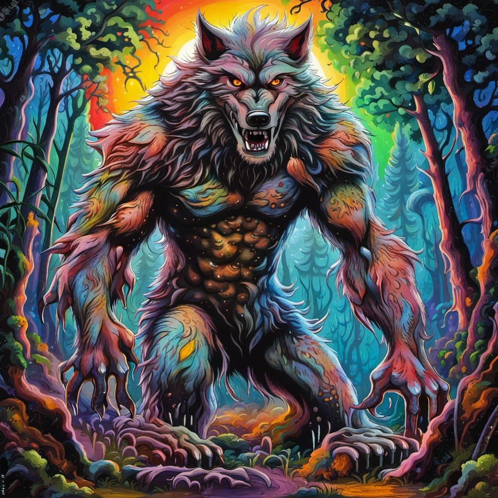Werewolf in Enchanted Forest: Graffiti Art Style