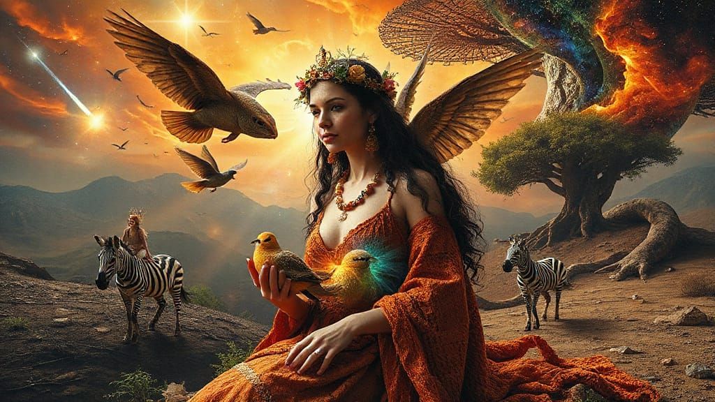 Surreal Woman's Transformation in 70s Collage Style