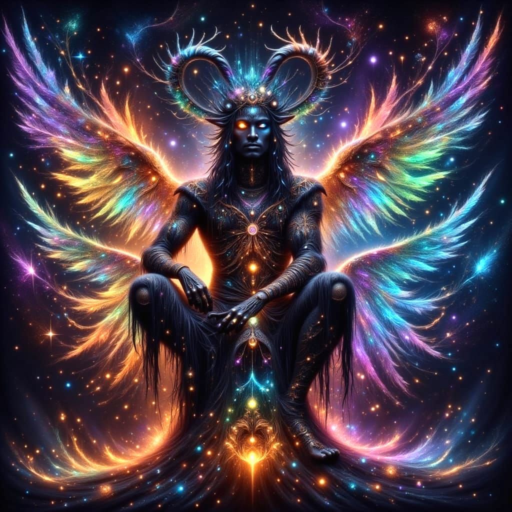 Cosmic Pagan God Radiates Rainbow Energy