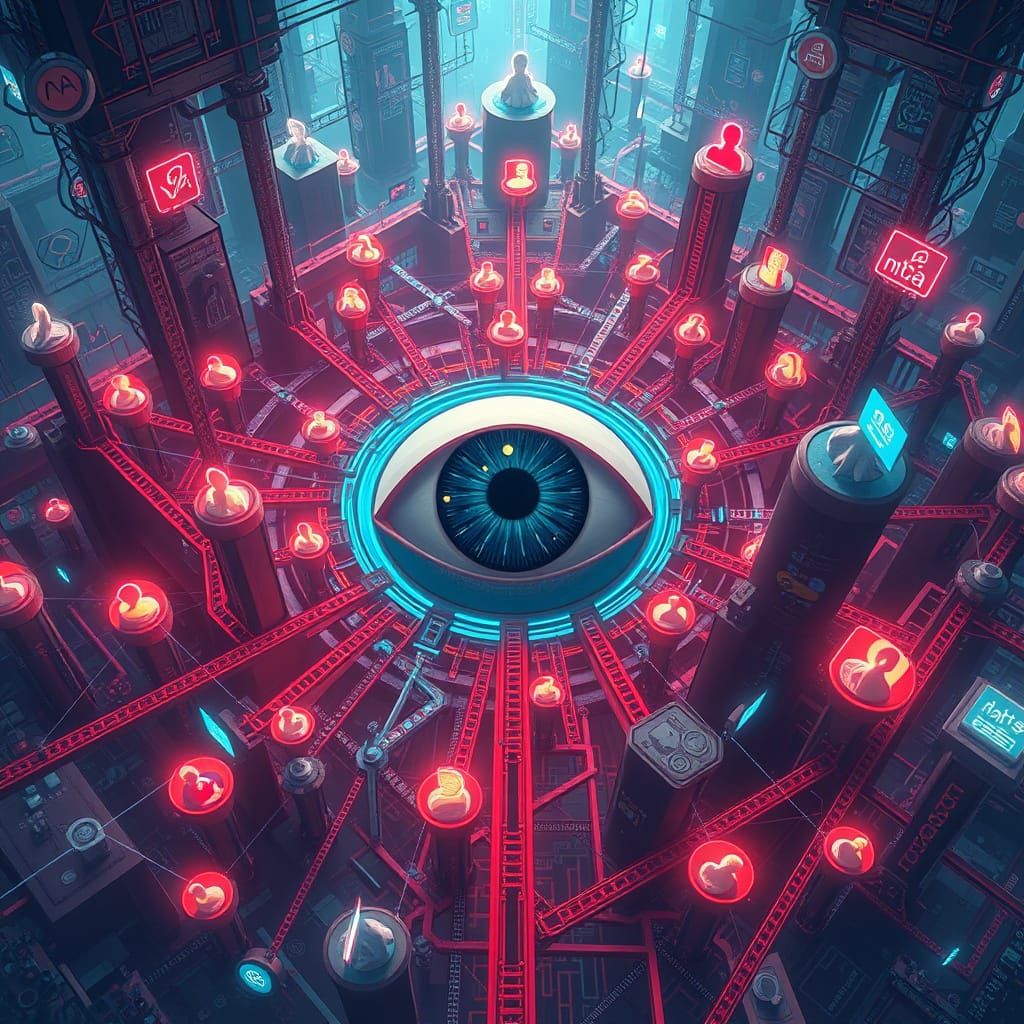 Labyrinthine Social Network Controlled by Giant Eye