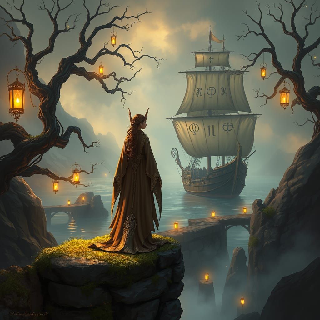 Fae Watches Majestic Ship Dock in Mystical Harbor