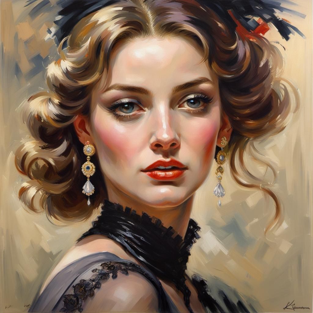 Charming Cabaret Dancer in Romantic Realism Style