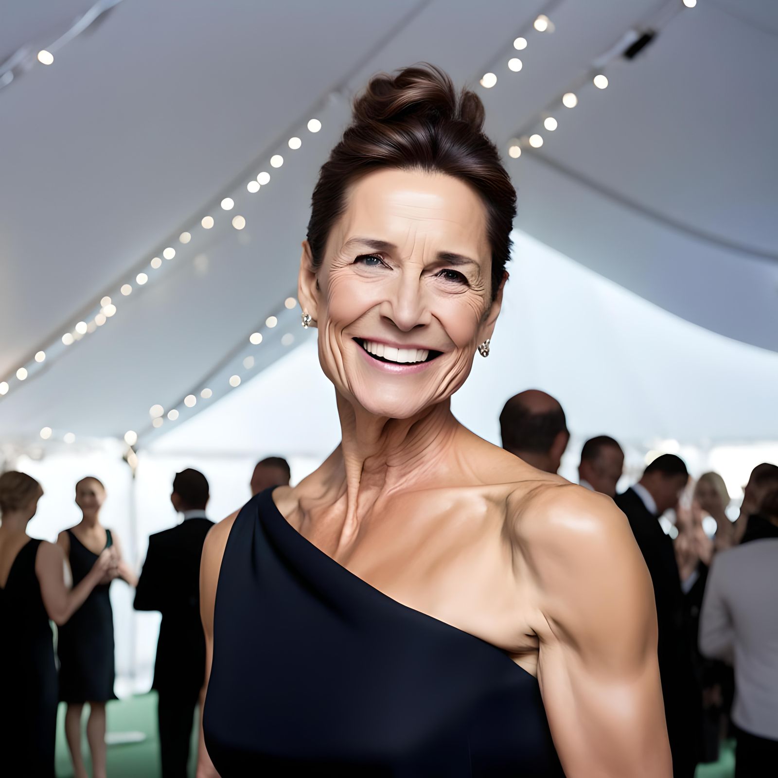 Festive Event Scene with Woman in Black Dress