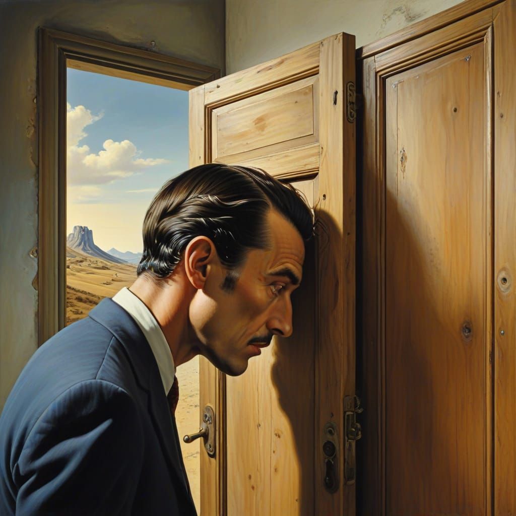 Surreal Man With Doorway in Head as Painting