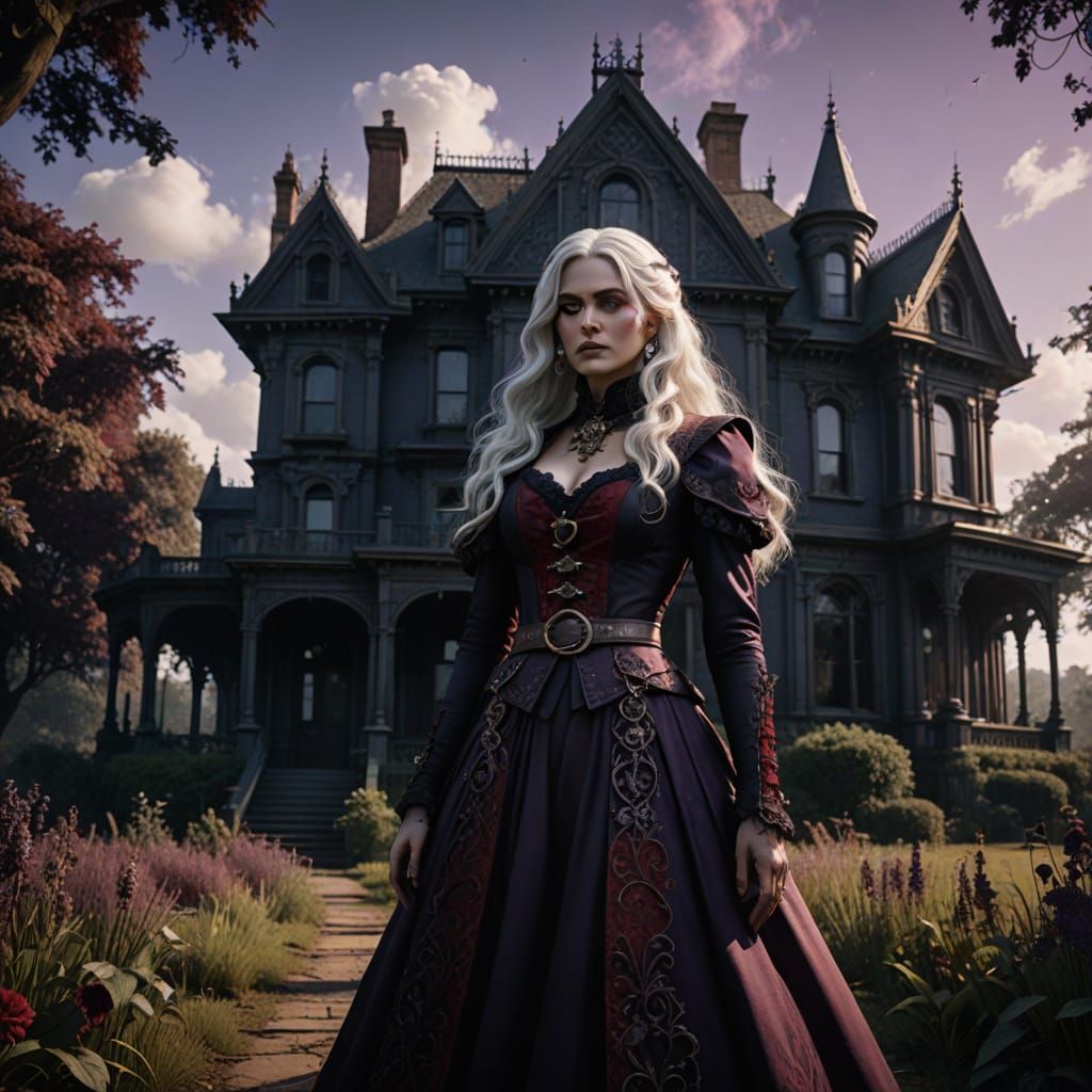 Elegant Victorian Woman in Dark Fantasy Attire