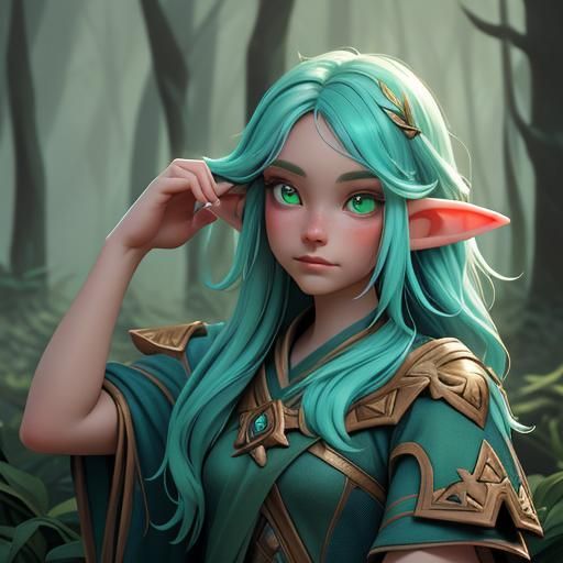 Ethereal Elf Combing Hair in Misty Forest