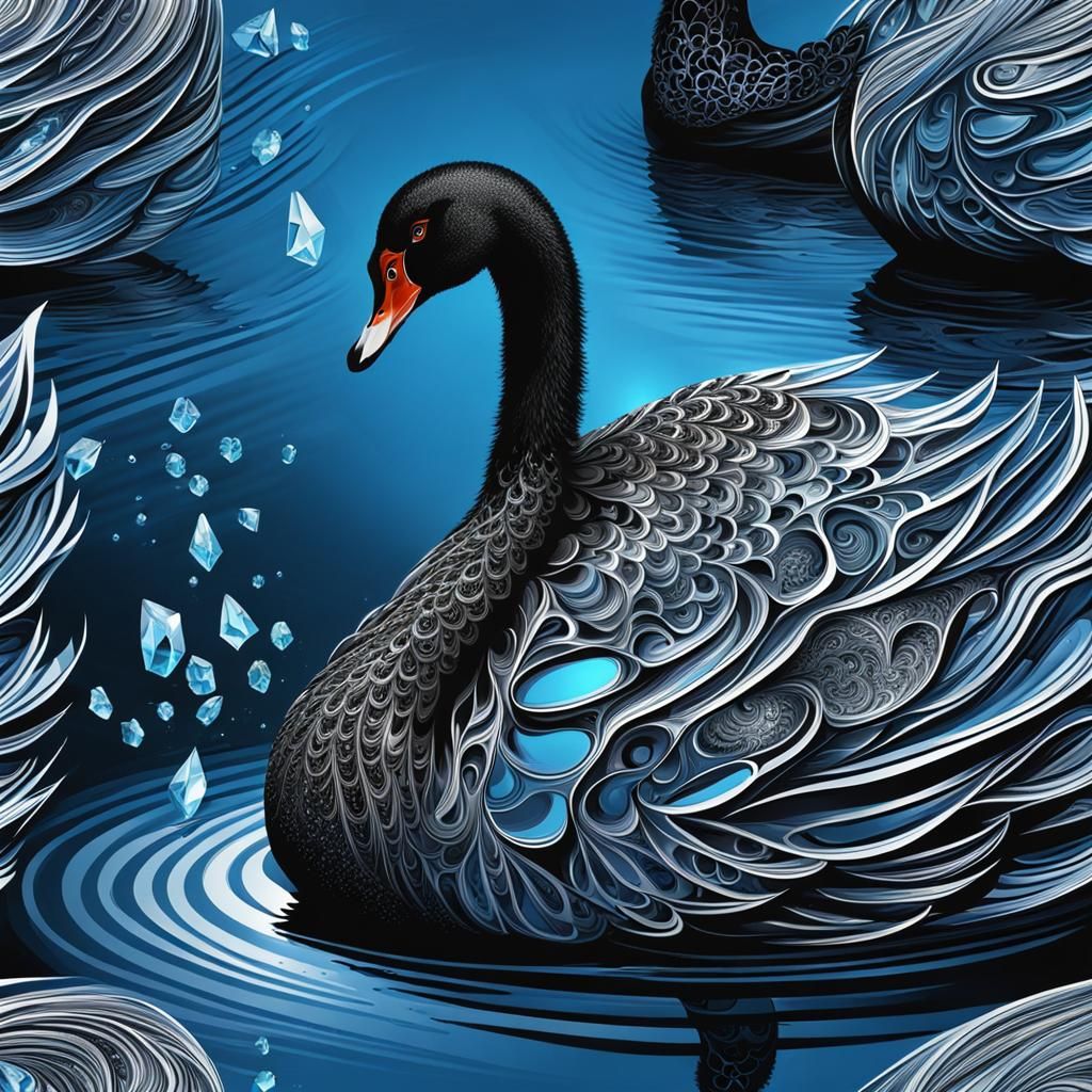 Black Swan in Blue Water with Crystal Details