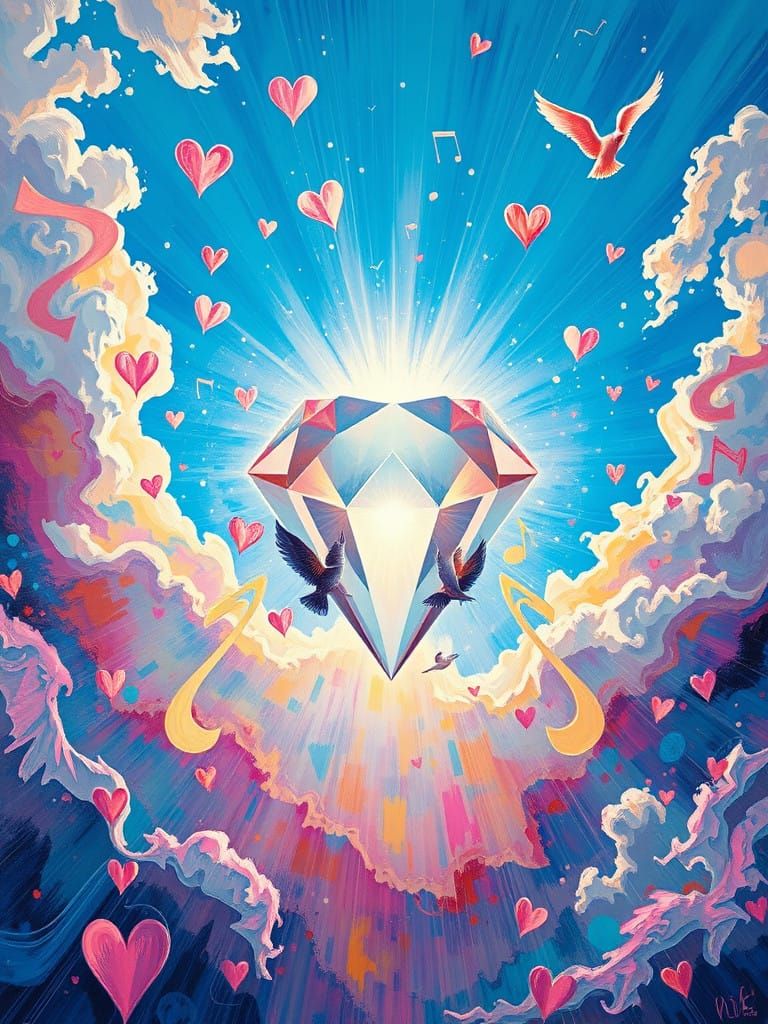 Whimsical Neo-Impressionist Dreamscape with Radiant White Je...