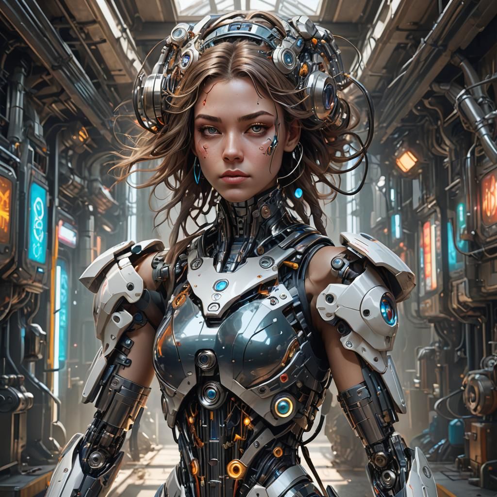 Female Cyborg with Bionic Implants, Hyperdetailed Portrait