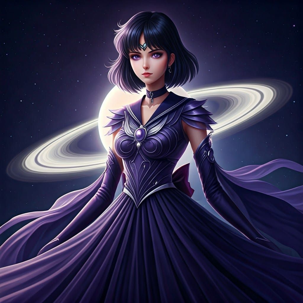Ethereal Sailor Guardian Against Saturn's Rings
