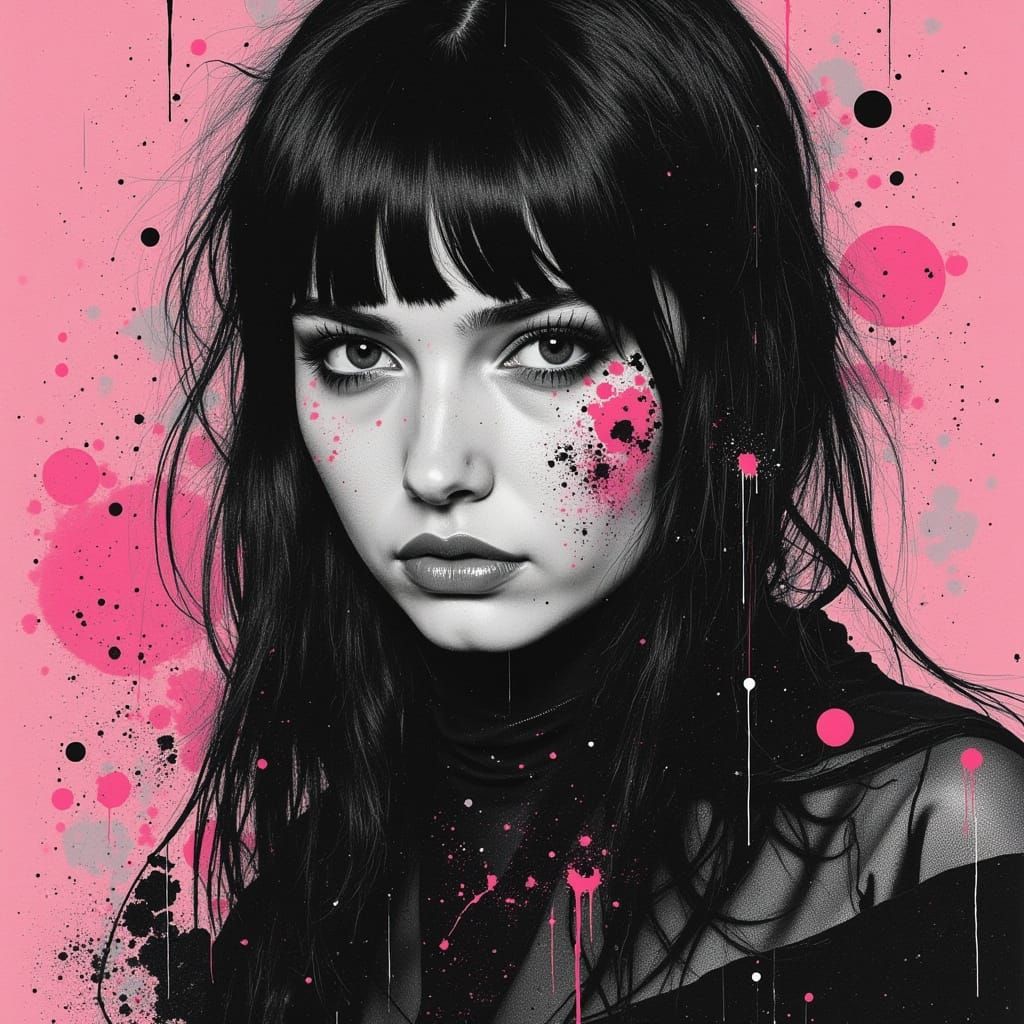 Grunge Punk Portrait of a Charming Young Woman in Abstract R...