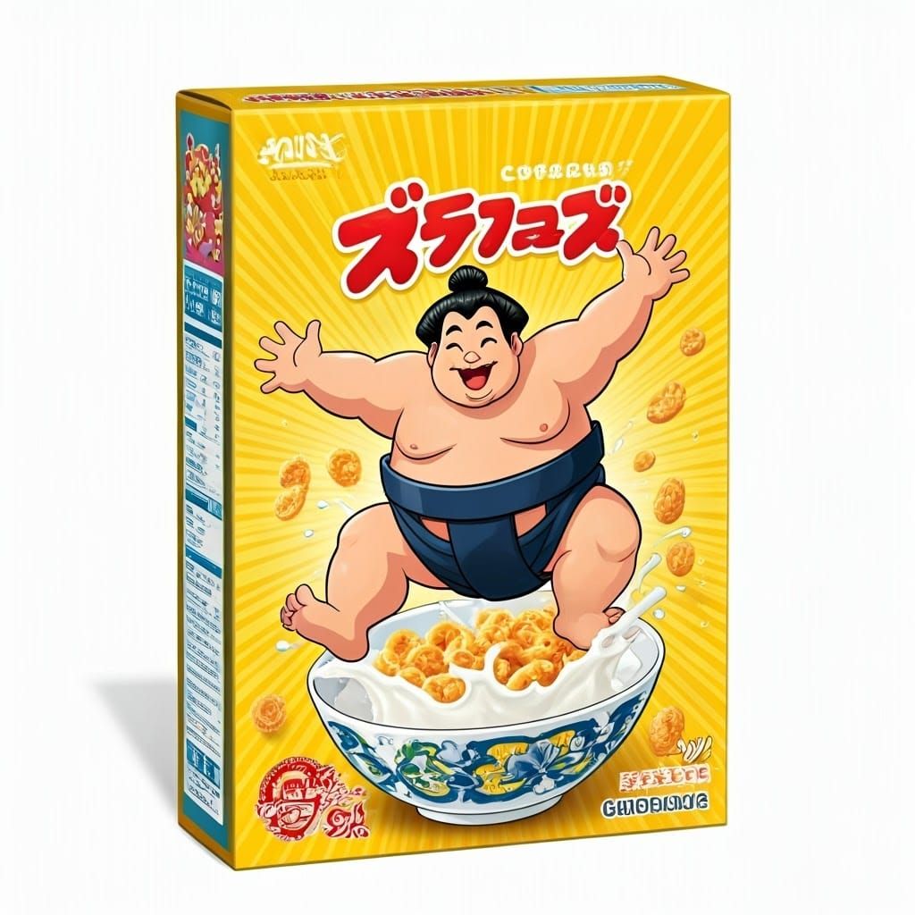 Cartoon Sumo Wrestler Cereal Box Art