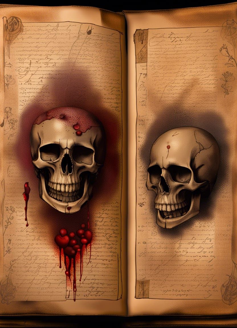 Antique Book with Skull Illustration