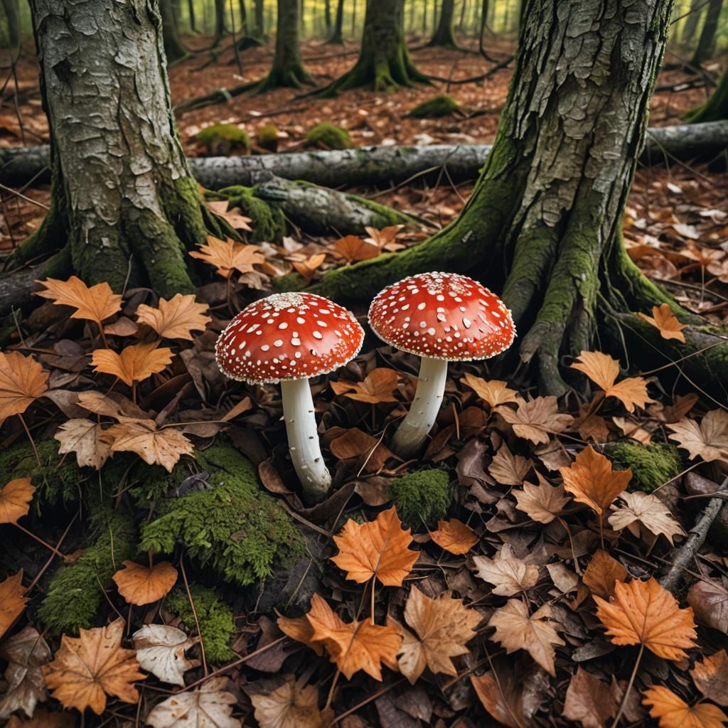 Detailed Macro Photo of Amanita Mushroom in Forest