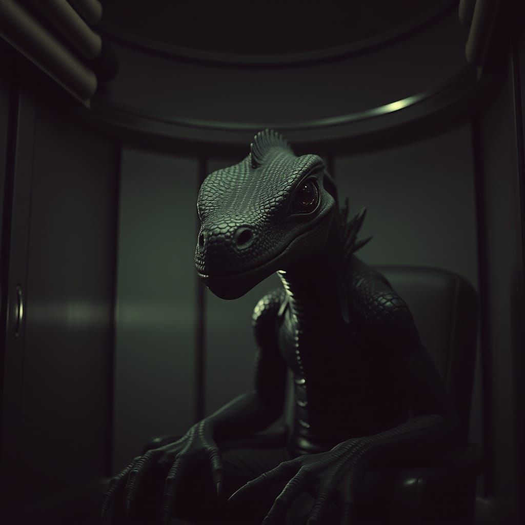 Reptilian Alien Hybrid Interrogation in Film Noir Style