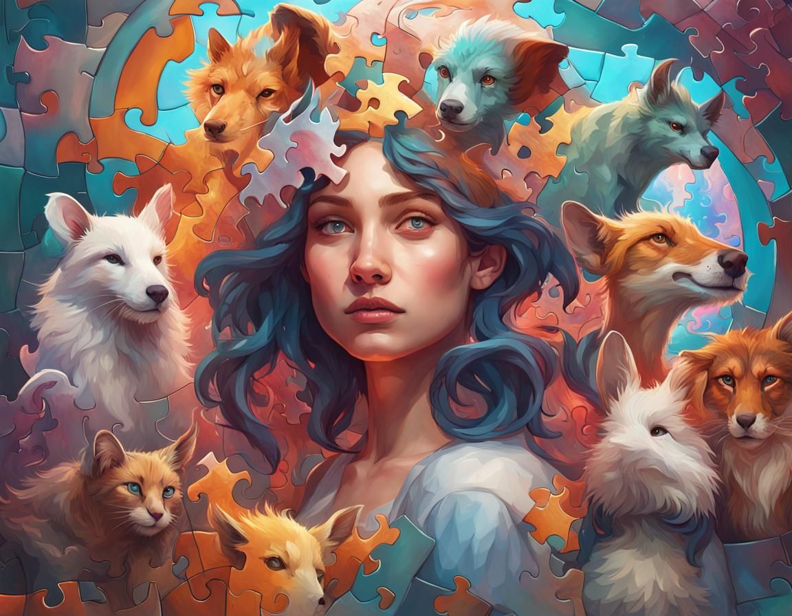 Puzzle Animals in Hyperdetailed Digital Art Style