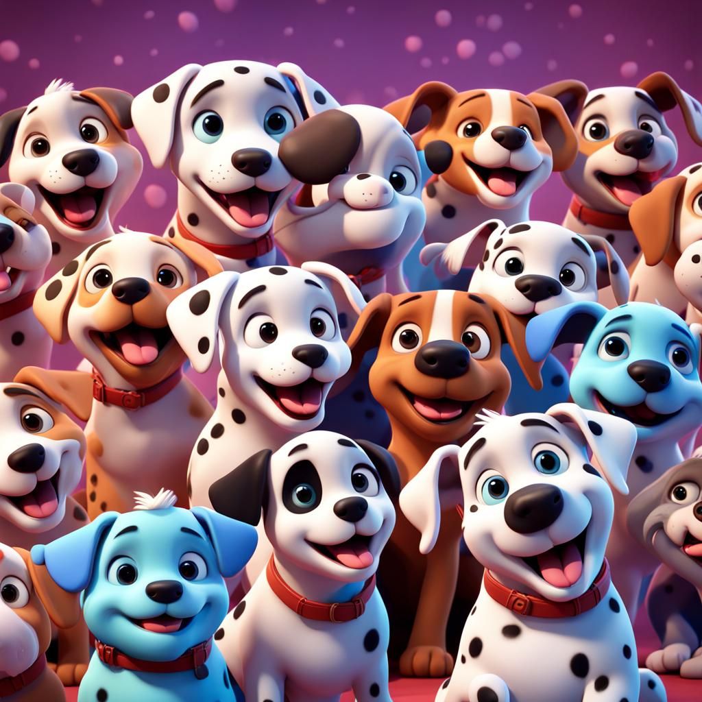 Happy Spotty Puppies in 3D Digital Art Style