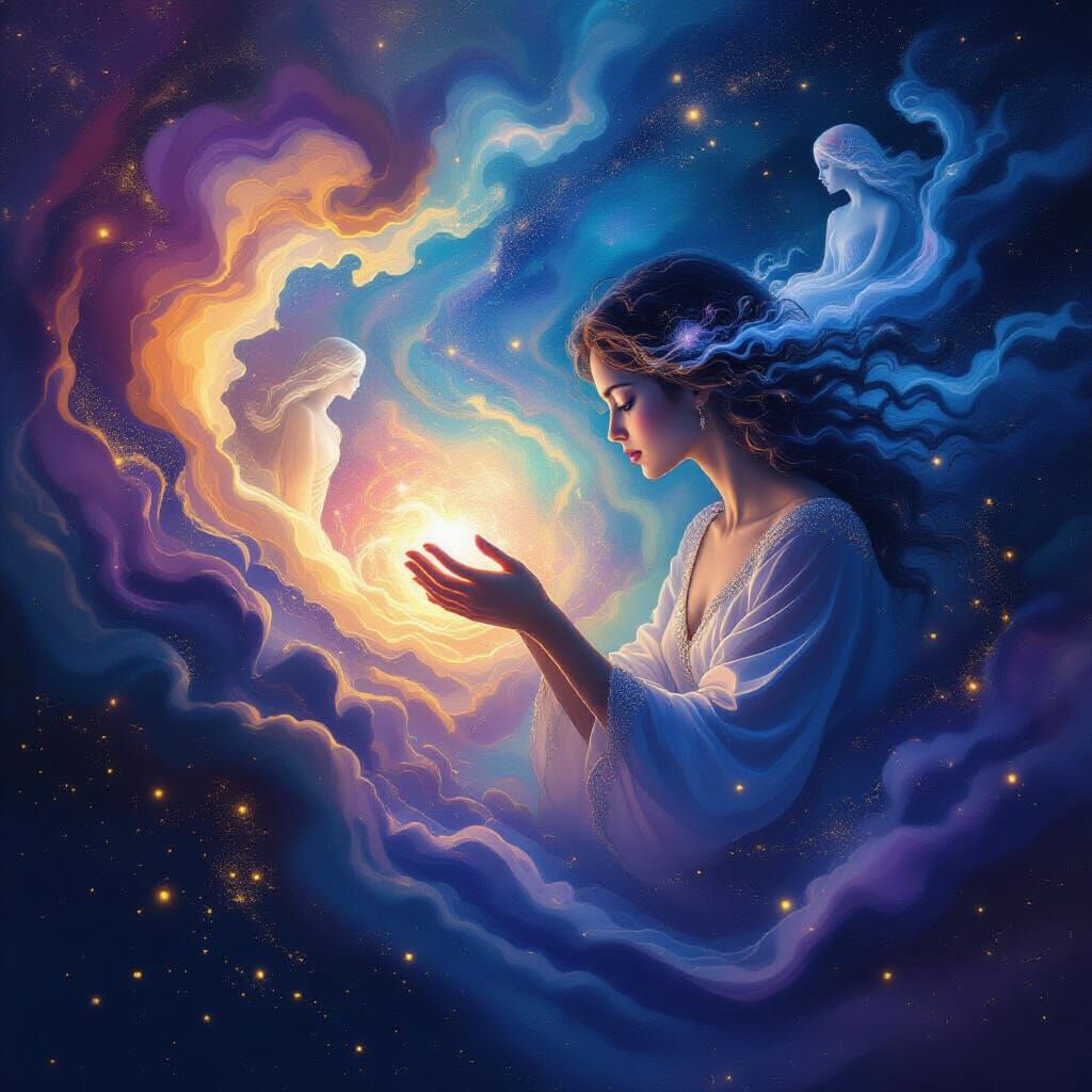 Cosmic Being Creates Nebulae in Dreamlike Style