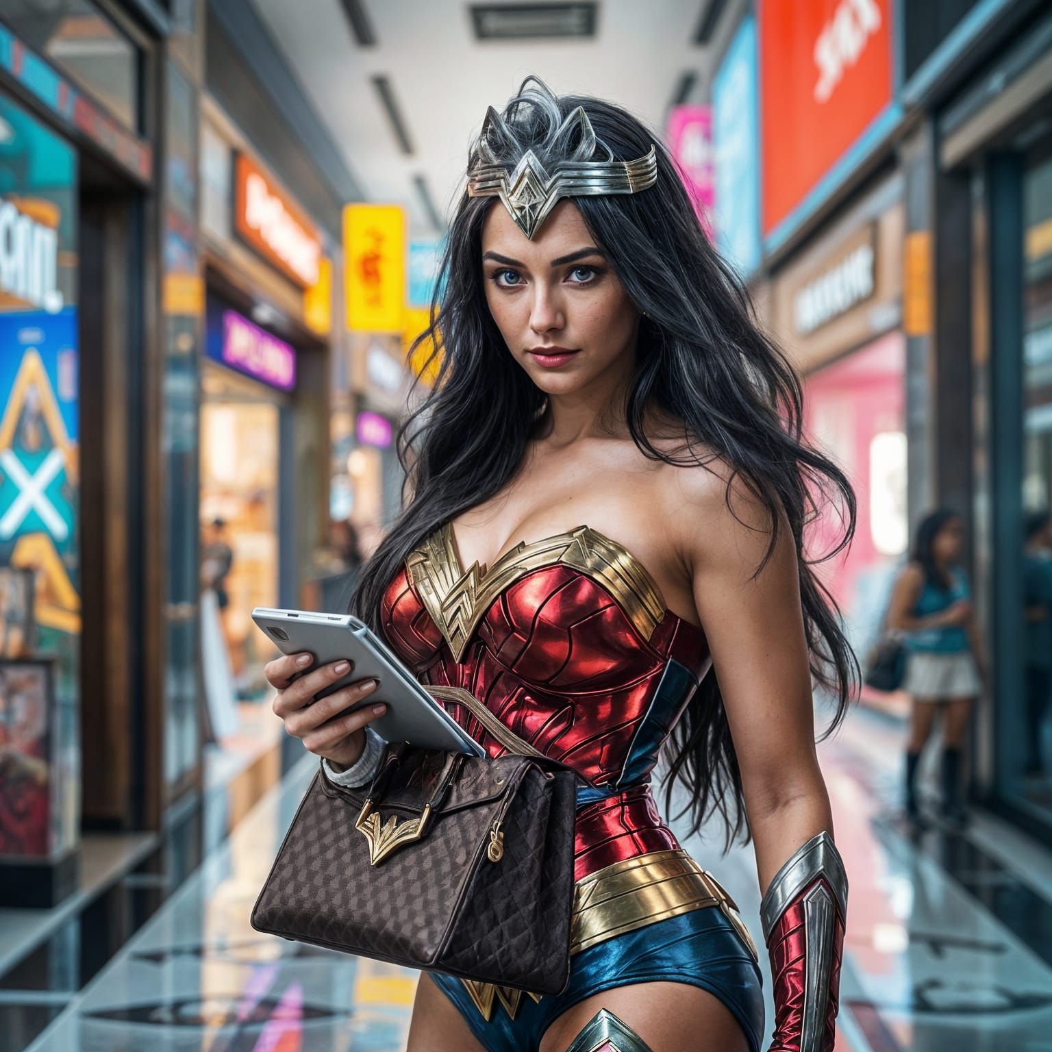 Beautiful Wonder Woman in Everyday Life, in Hyperrealistic S...