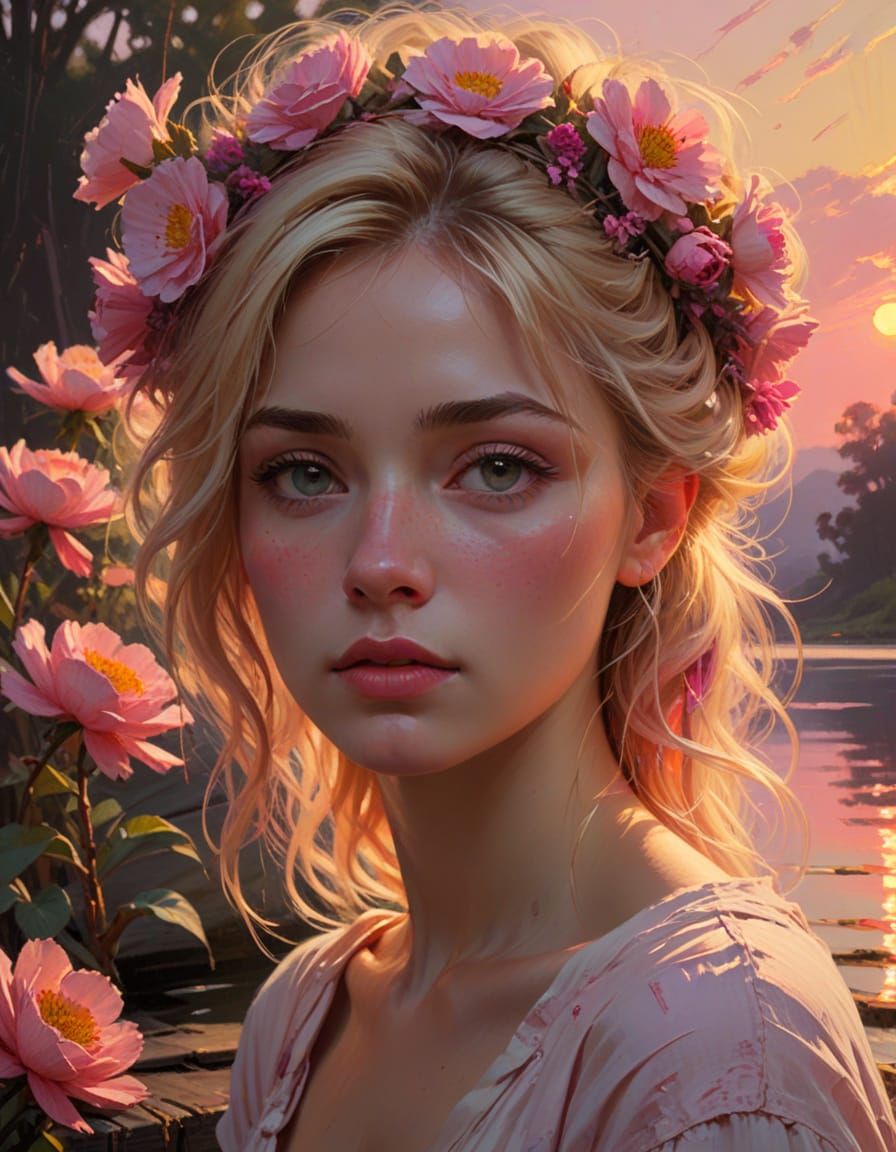 Fantasy Realism Oil Painting of a Woman Lost in Thought