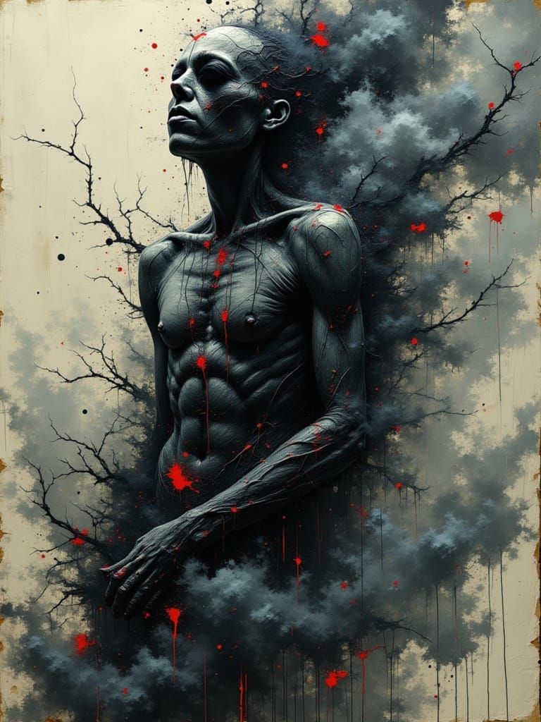 Distressed Figure in Abstract Expressionist Style