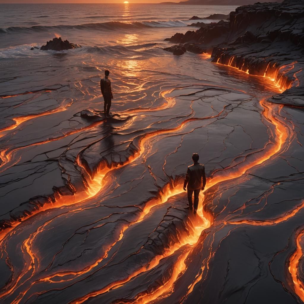 Lava Ocean Sunset: Hyperrealistic Splash Art