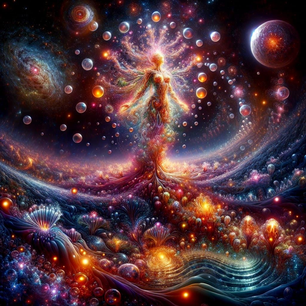 Surreal Celestial Entity Rises from Radiant Colors