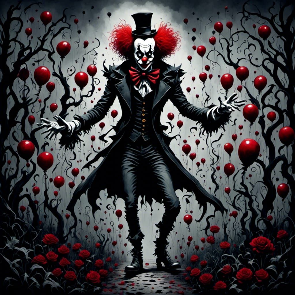 Whimsical Graffiti Art with Dark Clown Theme