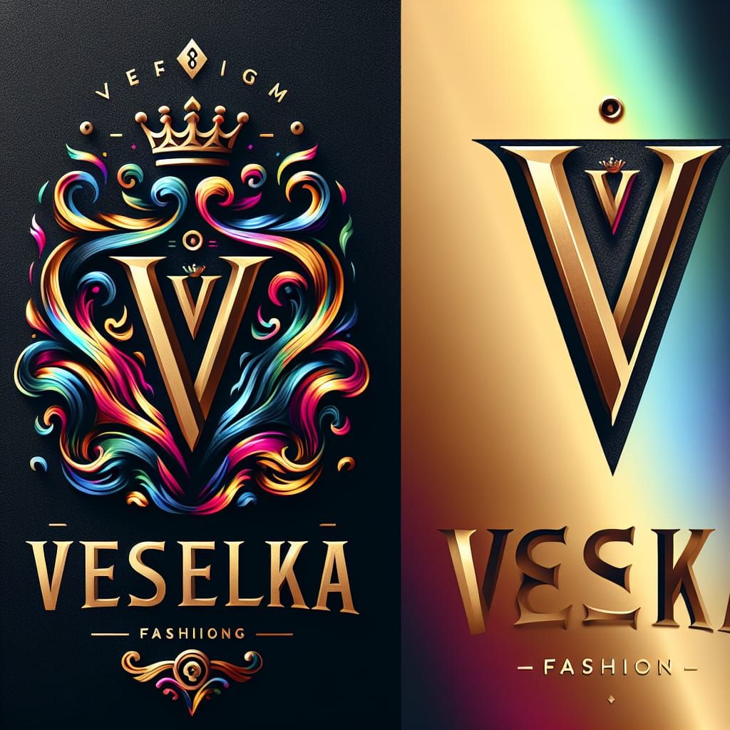 Elegant Gold Fashion Brand Logo with Rainbow Gradient