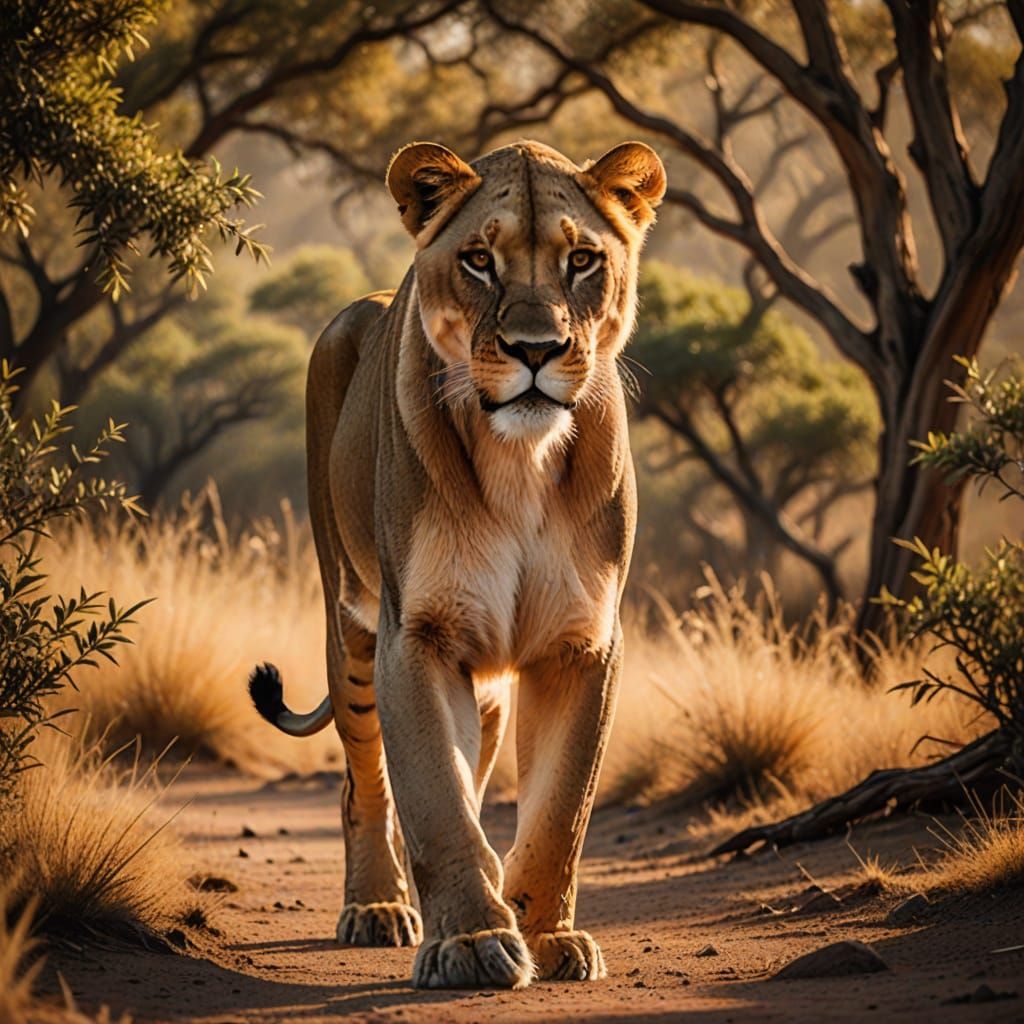 Regal Lioness in Warm Golden Light