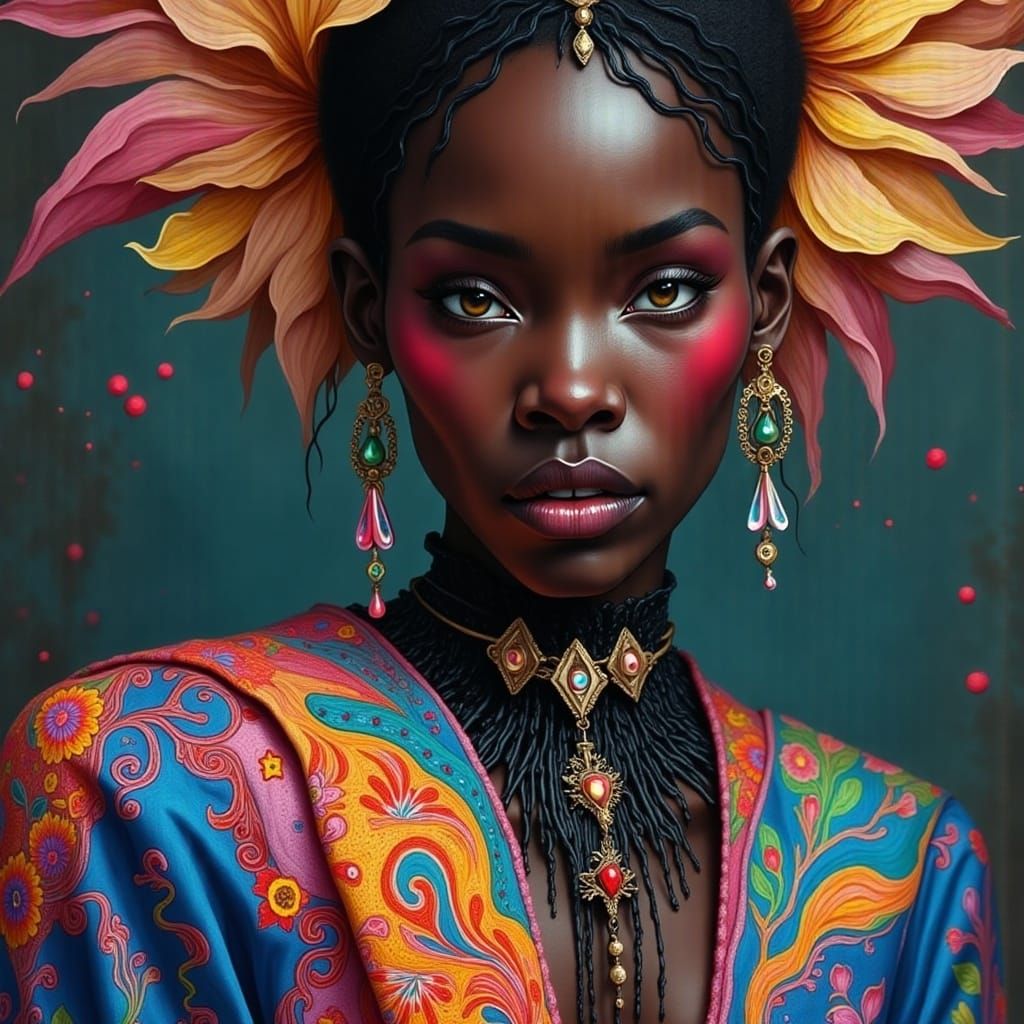 Hyperrealistic Portrait of a Woman in Futuristic Attire