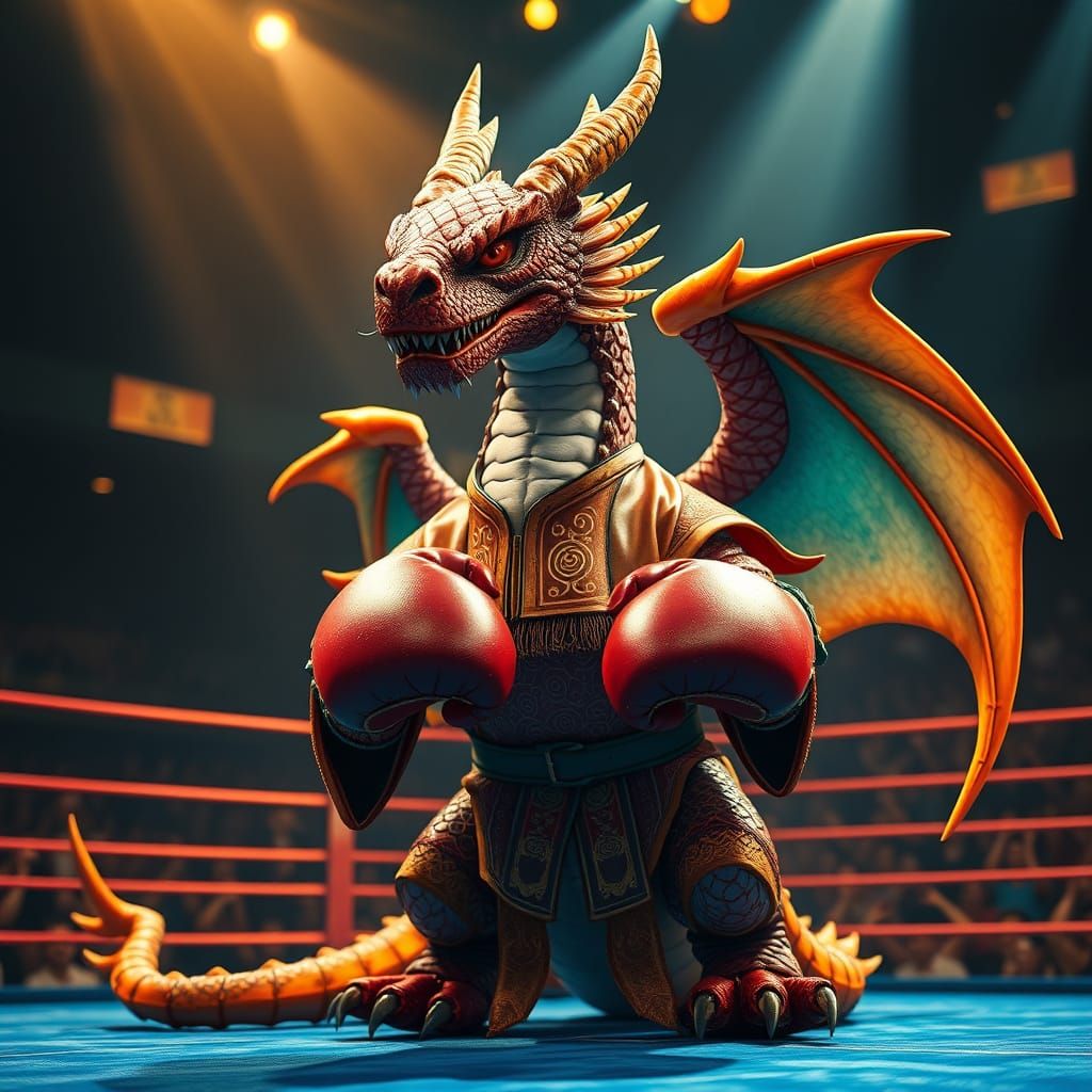 Dragon Boxer in Epic Art Nouveau Style