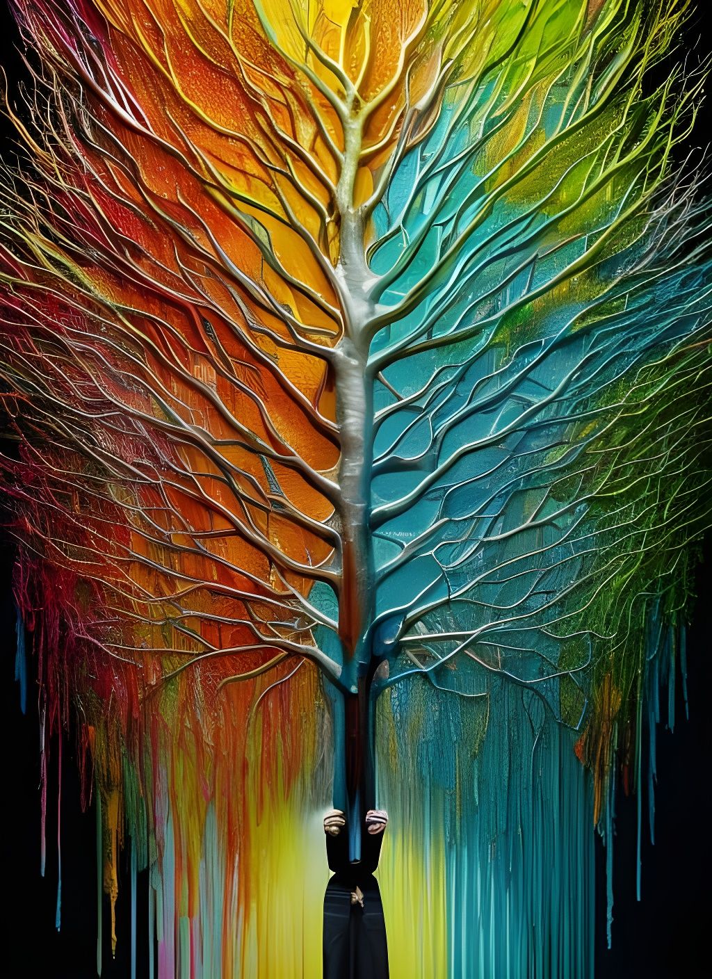 Dripping Paint Tree in Hyperrealistic Style