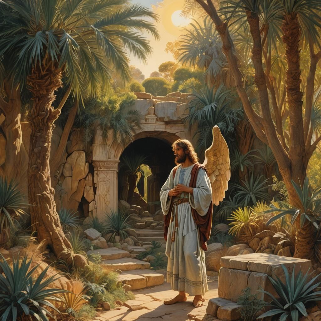 Angel at Judean Tomb in Pre-Raphaelite Style