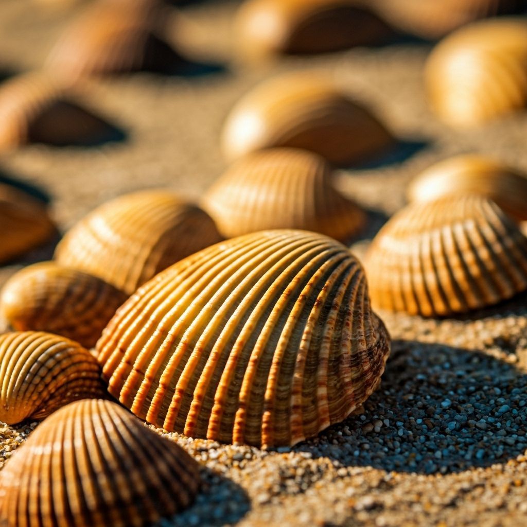 Seashells on Ocean Floor with Bokeh Lighting