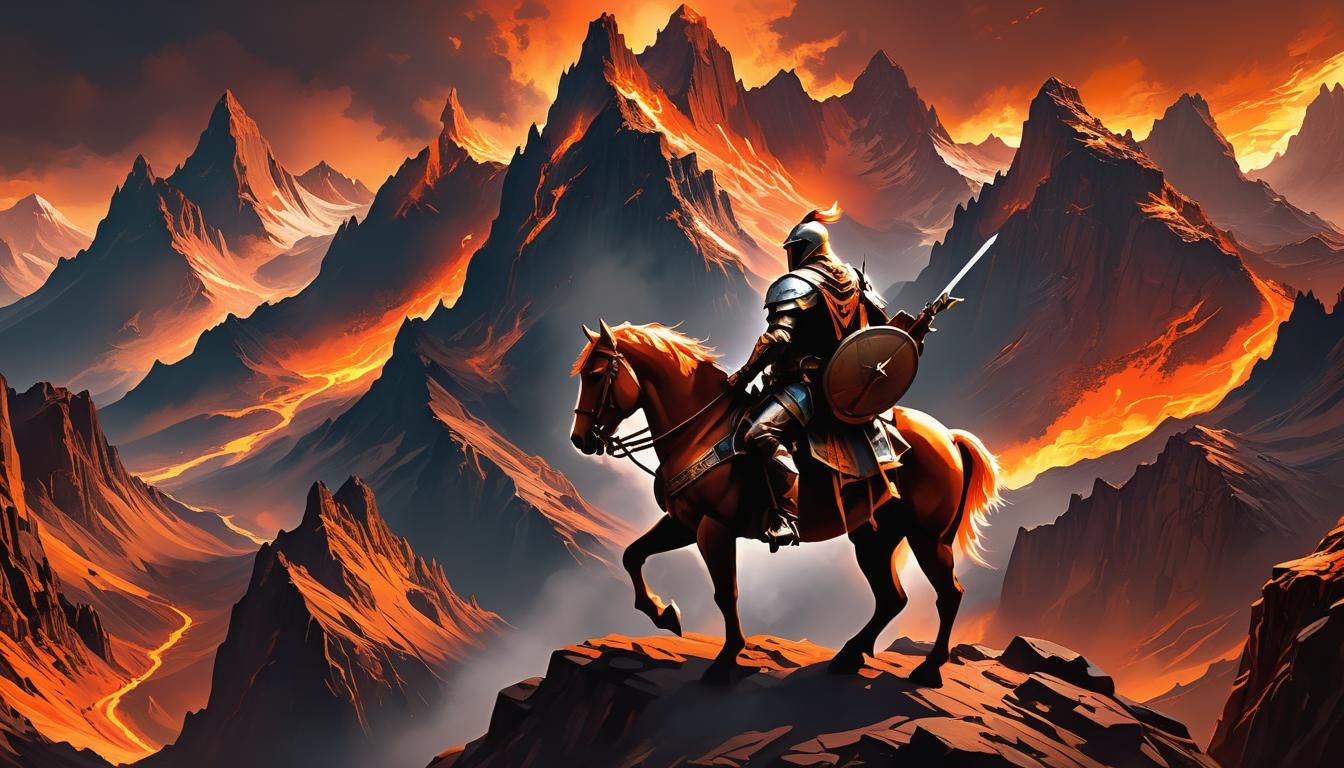 Warrior Rider on Horseback in Fantasy Landscape