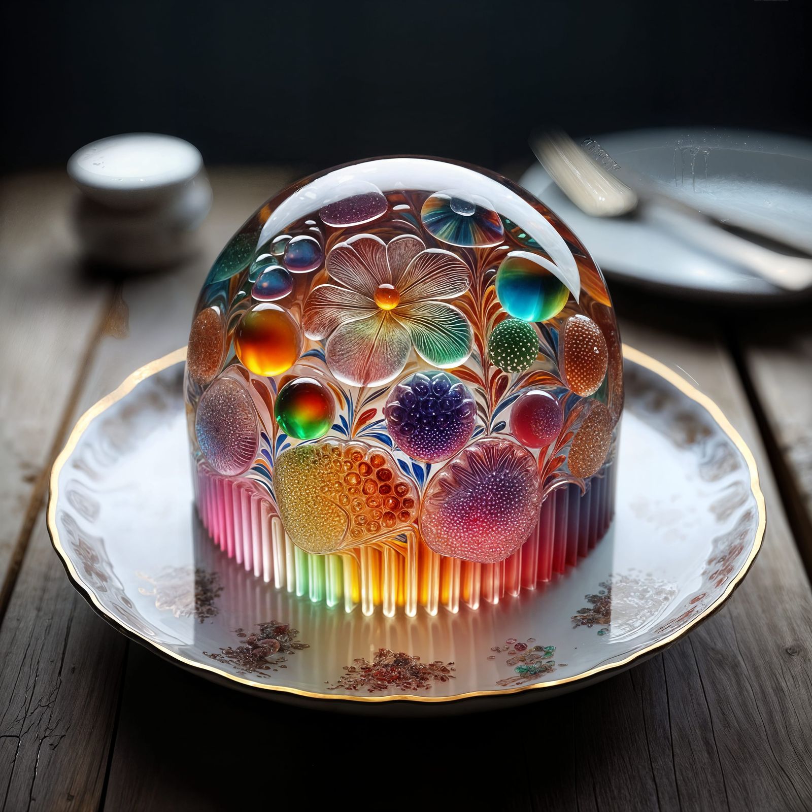 Intricate Jelly Sculpture on Porcelain Plate