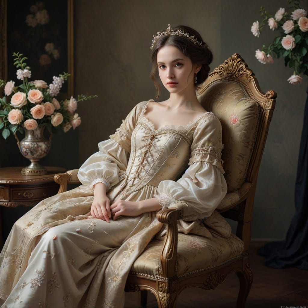 Woman with Blue Rose in Cityscape as Pastel Art