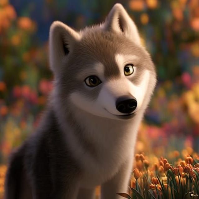 Cute Baby Wolf in Illustrated Style