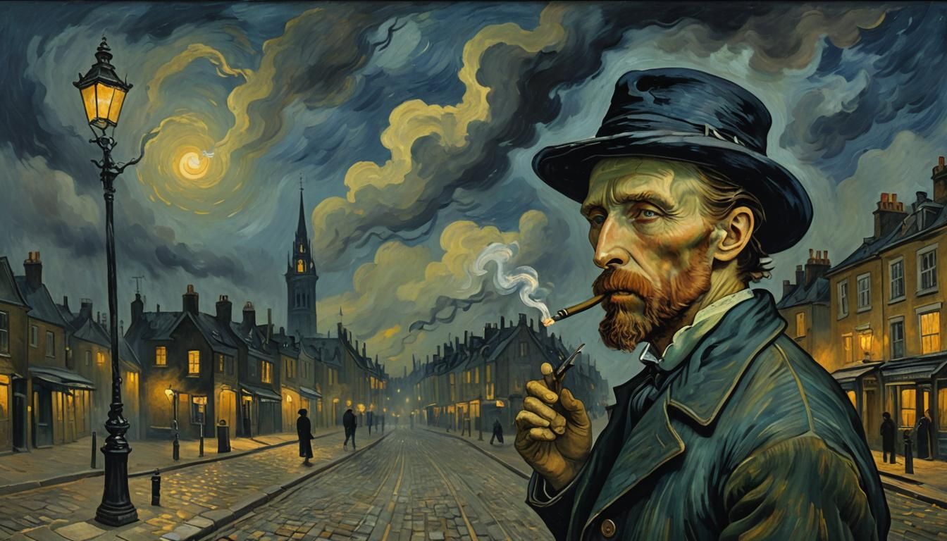 Eerie London Smoker: A Haunting Van Gogh-Style Painting