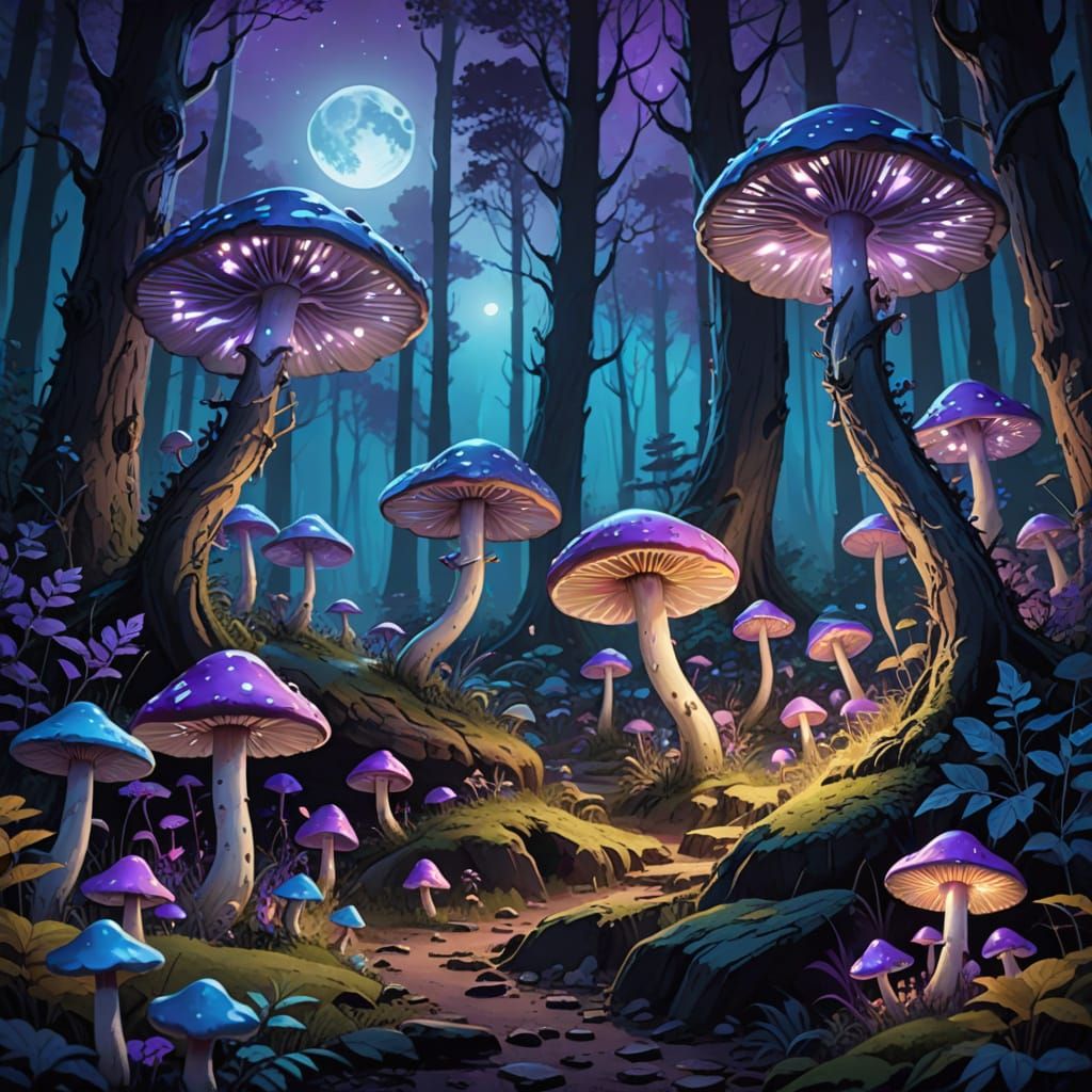 Enchanting Fantasy Creatures in Moonlit Forest Clearing