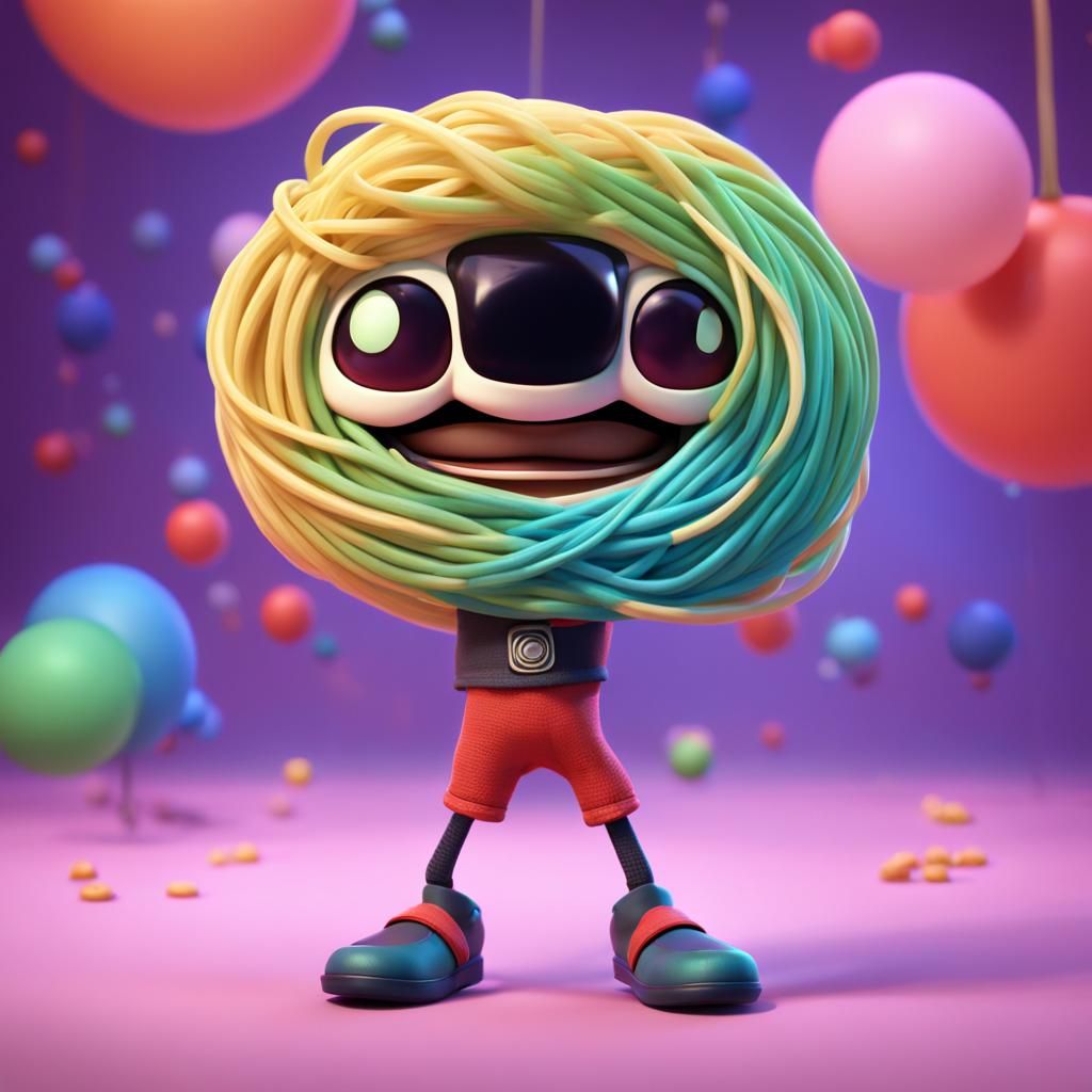 Anthropomorphic Noodle Character in 3D Digital Art