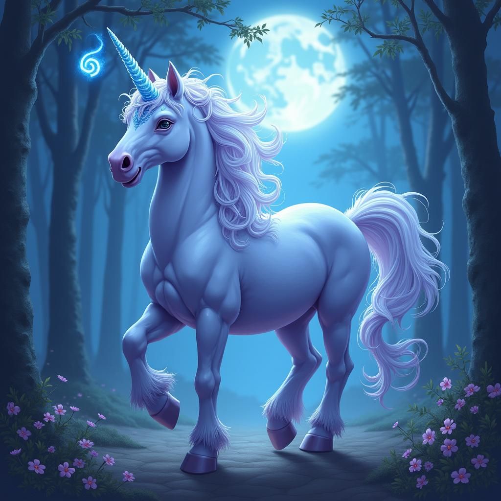 Majestic Unicorn with Luminous Blue Horn